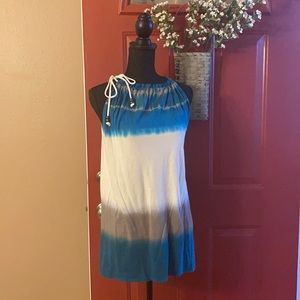 Decree, tie dye blue, white, gray tank